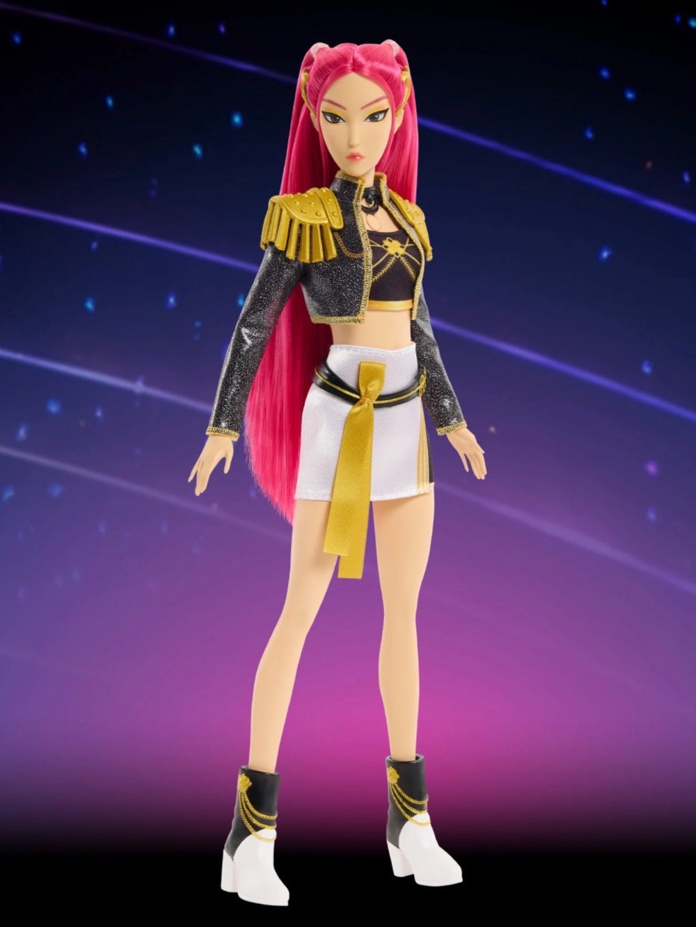 K-Pop Demon Hunter Pink-Haired Fashion Doll with Gold Accent Outfit